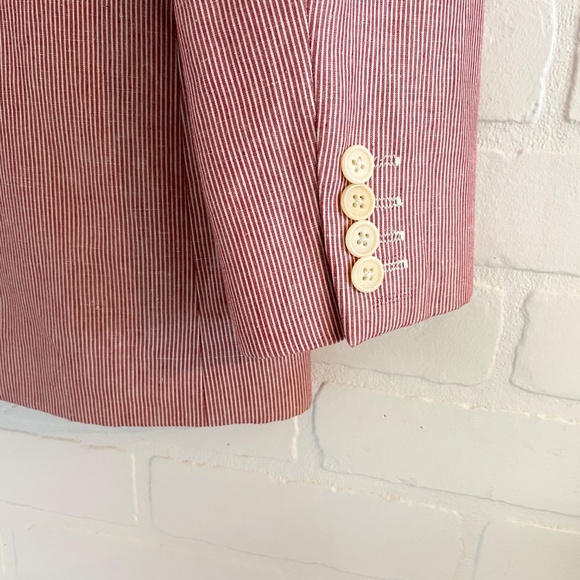 John Varvatos Men’s Blazer Pinstripe Cream Red Linen Cotton Designer Luxe Sz 38 - Picture 14 of 15